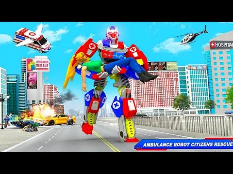 Flying Ambulance Robot Car Transform: Robot Game Rescue Simulator 21 - Android Gameplay