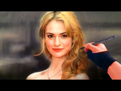 Lily James Cinderella Portrait Drawing – Full Color Pastel