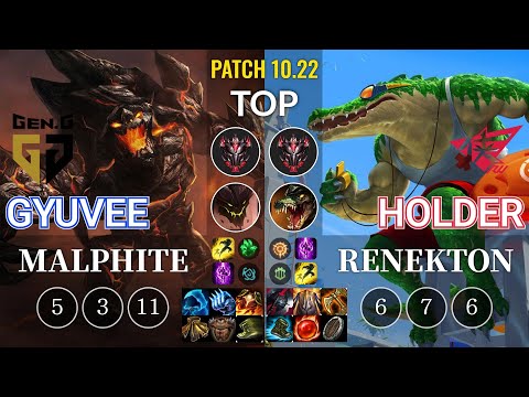 GEN gyuvee Malphite vs RW Holder Renekton Top - KR Patch 10.22