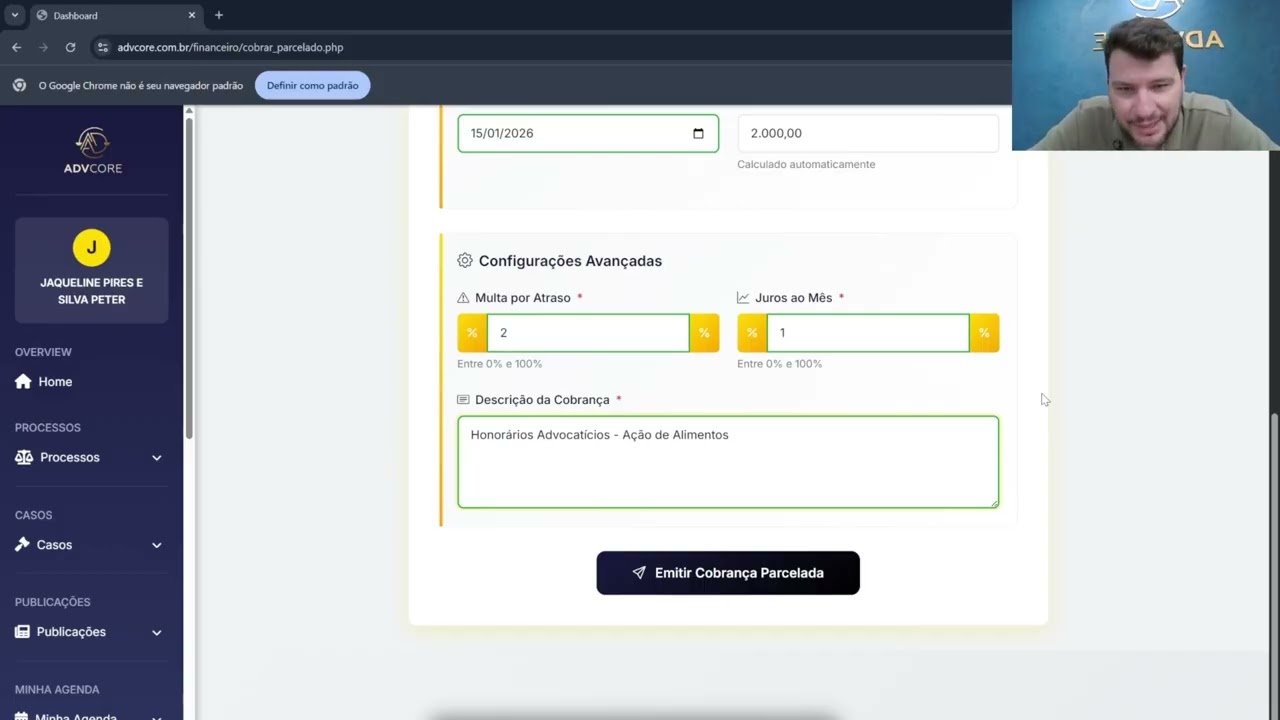 Emissão de Boletos Parcelados no AdvCore Academy | Sistema Jurídico com Asaas