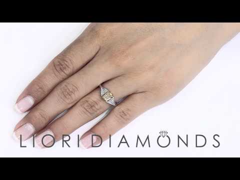 FD-510 - 1.39 Carat Cushion Cut Fancy Yellow Three Stone Diamond Engagement Ring 14k Gold