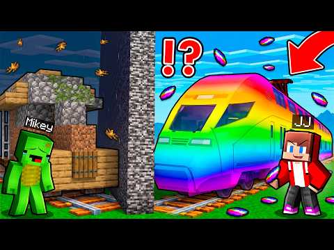 JJ and MIkey : POOR vs OP Train Battle in Minecraft ! - Maizen