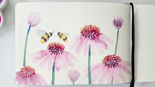 Loose Watercolor Flowers and Bees 🐝