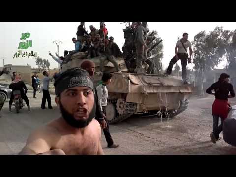 فرحة عناصر كتيبة عاصفة الفرات بالسيطرة على اللواء 113 واغتنام عربة شيلكا في ريف دير الزور