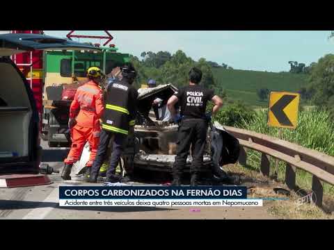 Quatro pessoas morrem carbonizadas em acidente na Fernão Dias em Nepomuceno e uma fica ferida 