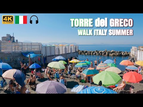 Torre del Greco, Walking Tour | 2023 August Beach Walk - 4K UHD