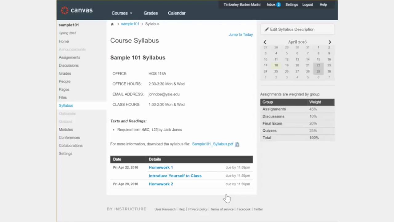 Using the Syllabus Tool on Canvas