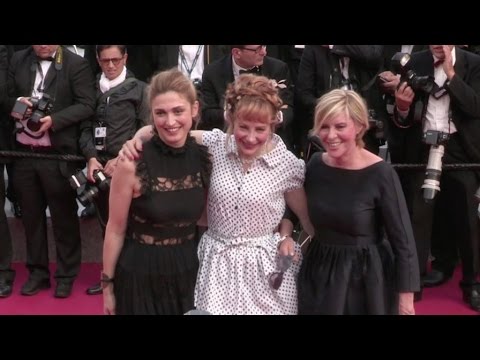 Julie Gayet and Julie Depardieu on the red carpet for the Premiere of La Fille Inconnue in Cannes