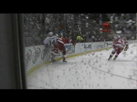 Justin Abdelkader drills Chris Campoli