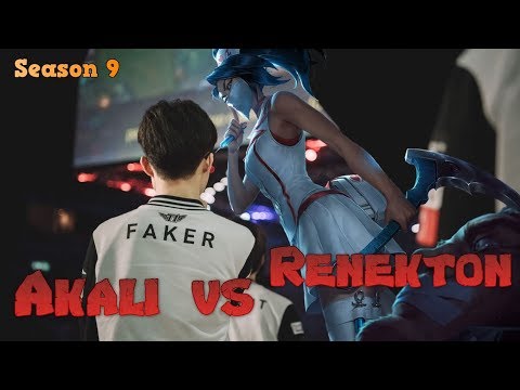 Faker - Akali vs Renekton Mid - LoL Season 9 KR Ranked | League of Legends Replays