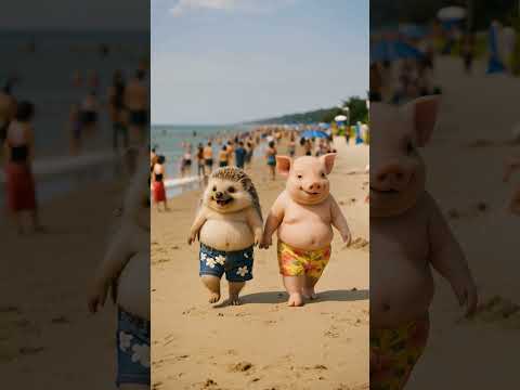 Piglet and hedgehog walking on the beach. #piglet #hedgehog #beach #shortsfeed #funny #funnyvideo