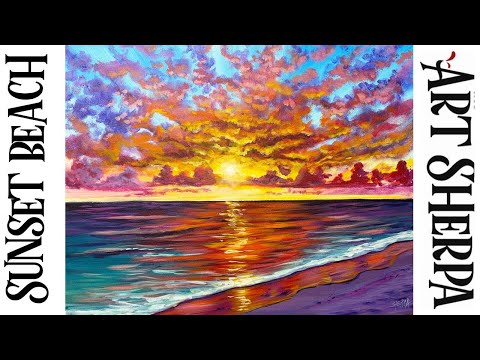How to paint Sunset Ocean Acrylic Tutorial Step by Step ADVANCED | The Art Sherpa