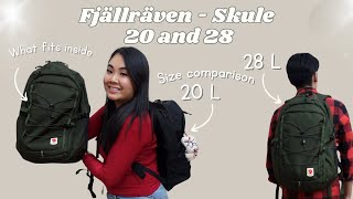 Fjallraven skule 20 and 28 Size Comparison | What fits inside | Model Shots | My experience