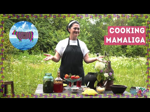 Pickling Cucumbers and Tomatoes. Cooking traditional Mamaliga (Moldovan polenta) on open fire