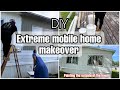 DIY EXTREME MOBILE HOME MAKEOVER | painting the outside of the house PART 1 | Our 1975 mobile home ￼