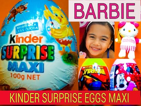 MAXI Kinder Surprise Eggs Hello Kitty Kinder Maxi Surprise Egg Barbie Spiderman Minnie Mouse Eggs Video