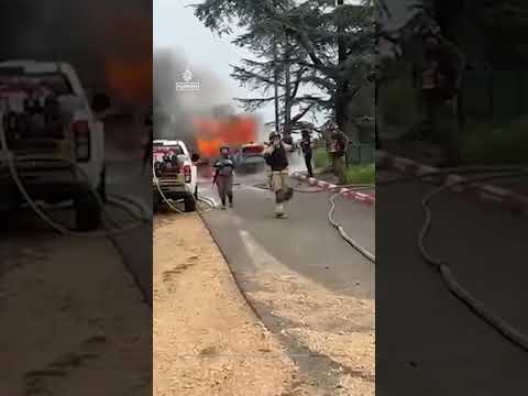 Israeli firefighters battle vehicles blaze after missile attack from Lebanon | AJ #shorts