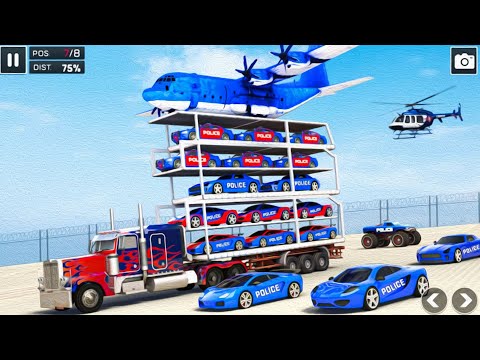 US Police Car and Limo Transporter Truck - Helicopter Multi Level Car Driver - Android GamePlay