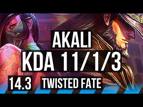 AKALI vs TWISTED FATE (MID) | 11/1/3, Legendary, Rank 10 Akali | NA Challenger | 14.3