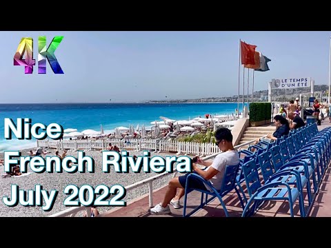 4K Nice 🇫🇷 France July 2022 - French Riviera beach 🏖 Walking 🚶‍♀️Tour in Côte D'Azur