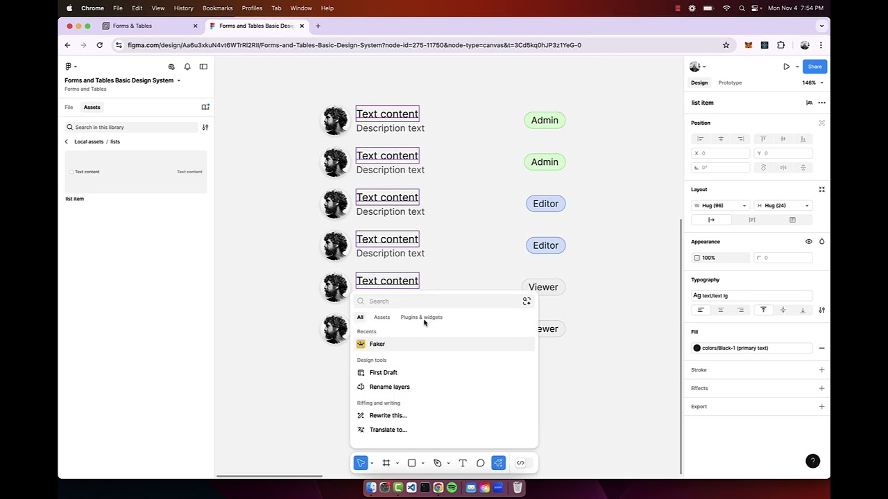 List component - Forms & Tables design system