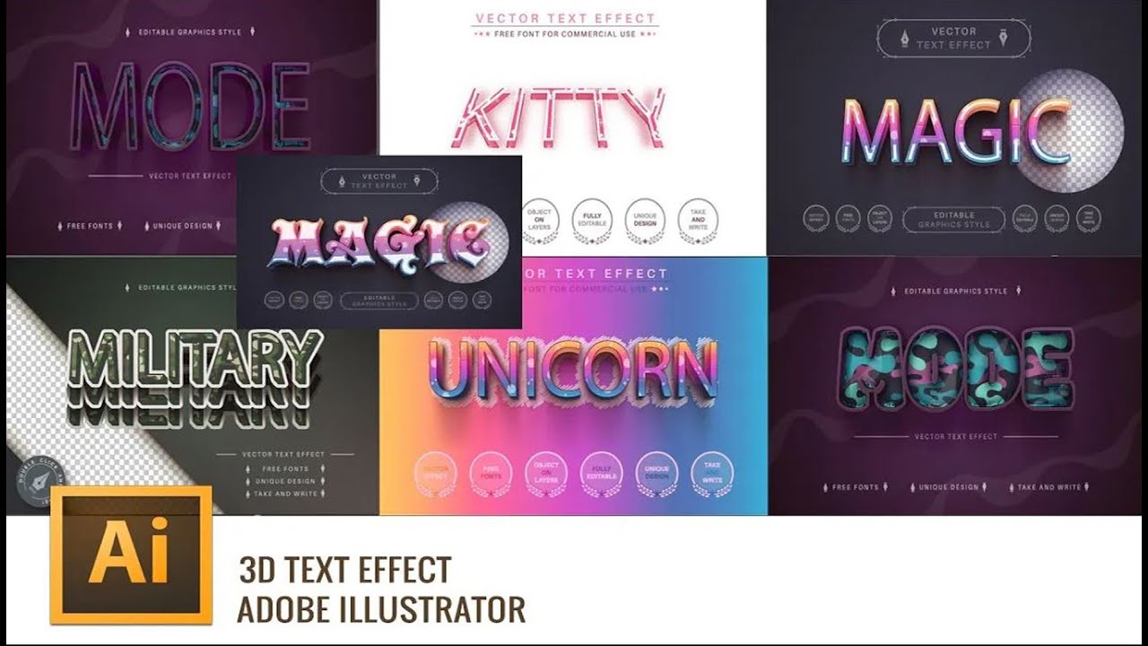 Full Editable 3D Text Effect in  Illustrator Vector | Part 06