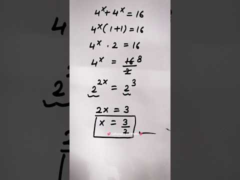 4^x+4^x =16 Exponents maths problem trick #tricks #maths #shorts #exponents