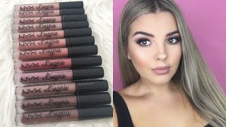NYX Lingerie Liquid Lipstick Swatches ♡ All 12 ♡ Jasmine Hand