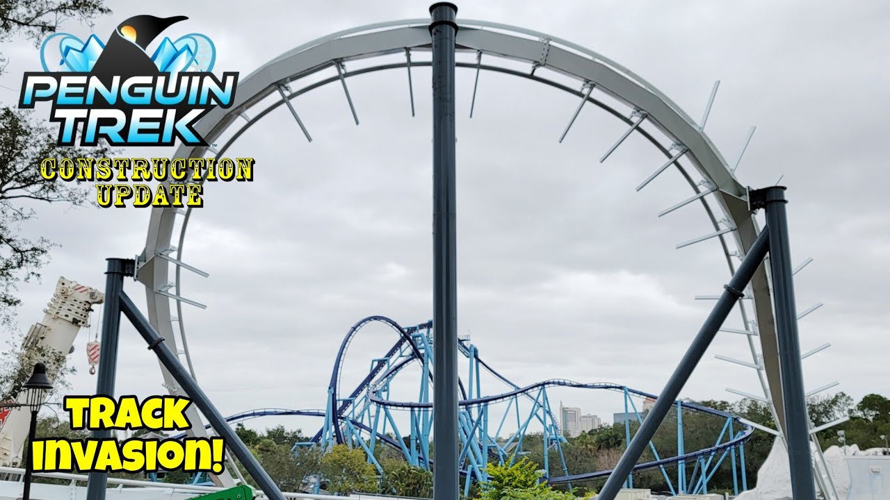 SeaWorld Orlando | Penguin Trek Roller Coaster | Construction Update 12.15.23 | Track Invasion!