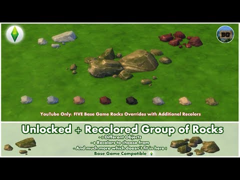 Bakies The Sims 4 Custom Content: Unlocked + Recolored Group of Rocks + BONUS Rock Overrides Video