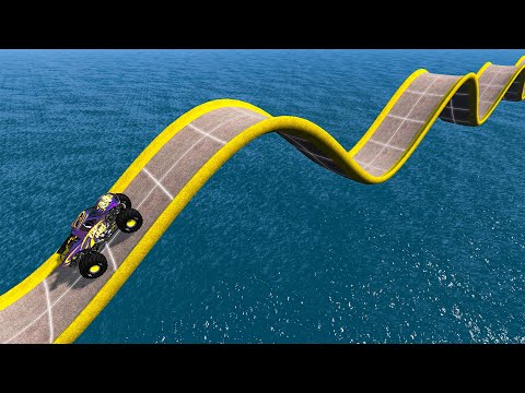 Monster Truck Wave Impossible Stunt Bridge - Cars vs Deep Water - BeamNG.Drive #54 I BeamNG LIVESHOW