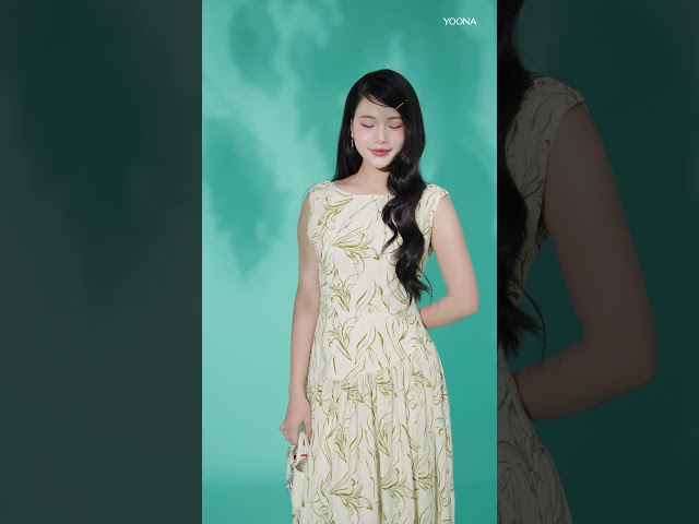 EH9X579 - Đầm tơ hoa xanh