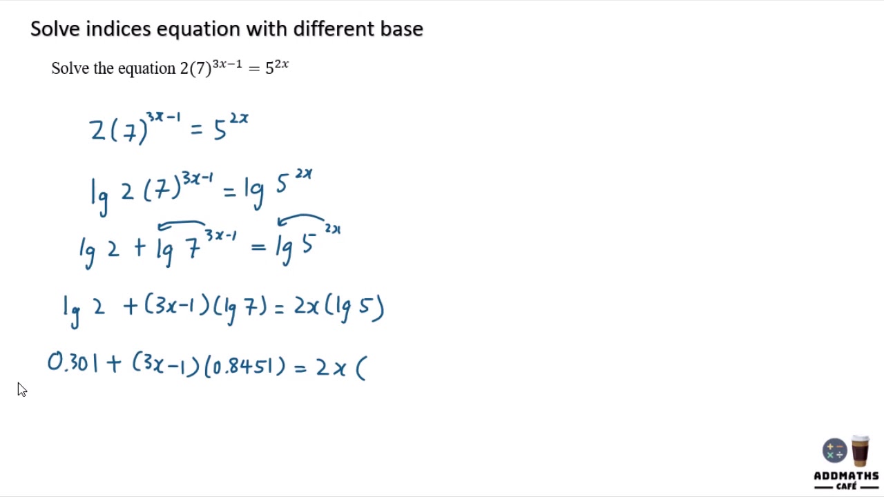 Solve indices equation with different base