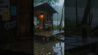 It started to rain outside the small wooden house by the river. #rain #rainoundforsleep #rainsounds