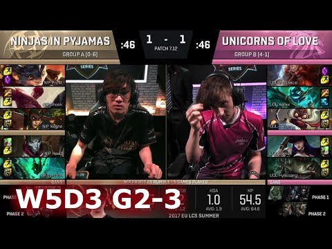 Ninjas in Pyjamas vs Unicorns of Love | Game 3 S7 EU LCS Summer 2017 Week 5 Day 3 | NIP vs UOL G3