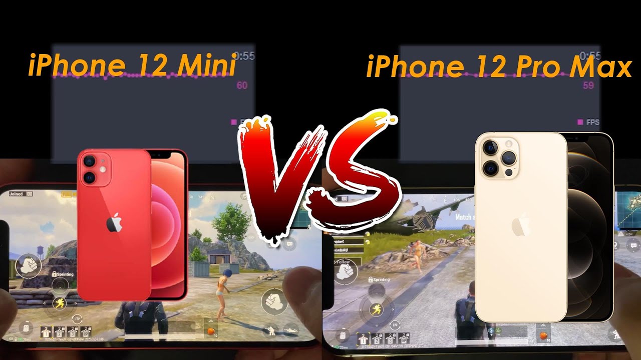 iPhone 12 Mini vs iPhone 12 Pro Max PUBG Gaming Test Comparison | fps temperature and battery life
