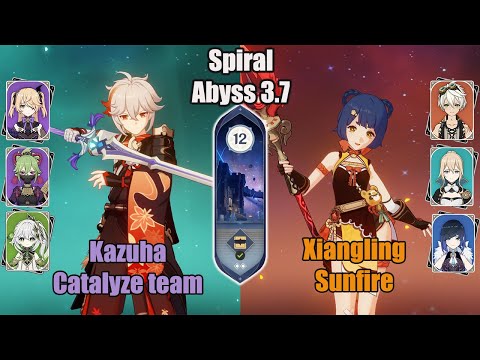 C0 Kazuha Catalyze Team And C6 Xiangling Sunfire SPIRAL ABYSS 3.7 - Genshin impact