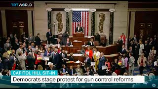 Democrats stage protest for gun control reforms, Kilmeny Duchardt reports video