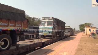 ROLL ON/ROLL OFF (RO-RO) RAKE - TRUCKS ON TRAIN AT RATNAGIRI, KONKAN RAILWAY