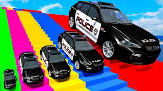 Big & Small Cars vs Stairs Color with Lava Pit - Car vs Train - BeamNG.Drive