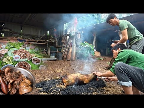 Roasted Young Dog with Straw on a Cold Rainy Day / A Chat TV