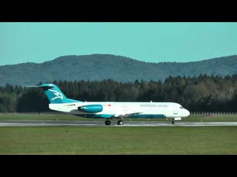 Montenegro Airlines Fokker 100 landing and takeoff Brnik airport HD