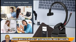 MAIRDI Wireless Headset with Microphone Noise Canceling Upgrade