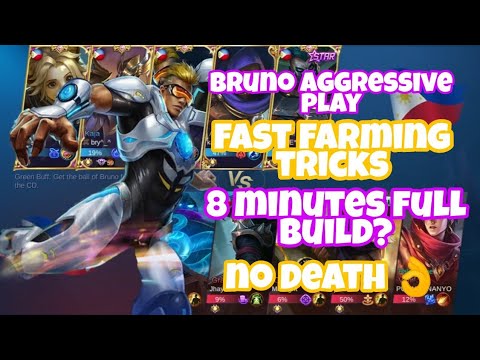 Bruno Aggressive Gameplay ! 8 minute's full item?| Fast farming tricks by Toolongeez -MLBB
