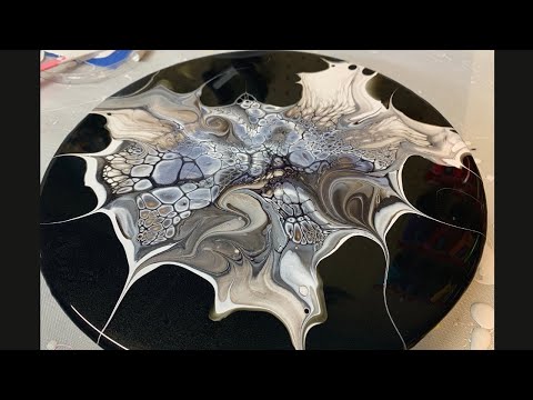 #156 Black & White Floating Bloom | Acrylic Pour Painting | Abstract | Fluid Painting