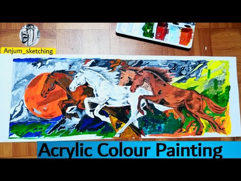 Acrylic painting of horses/colour painting for beginners/colour painting easy/how to use acrylic clr