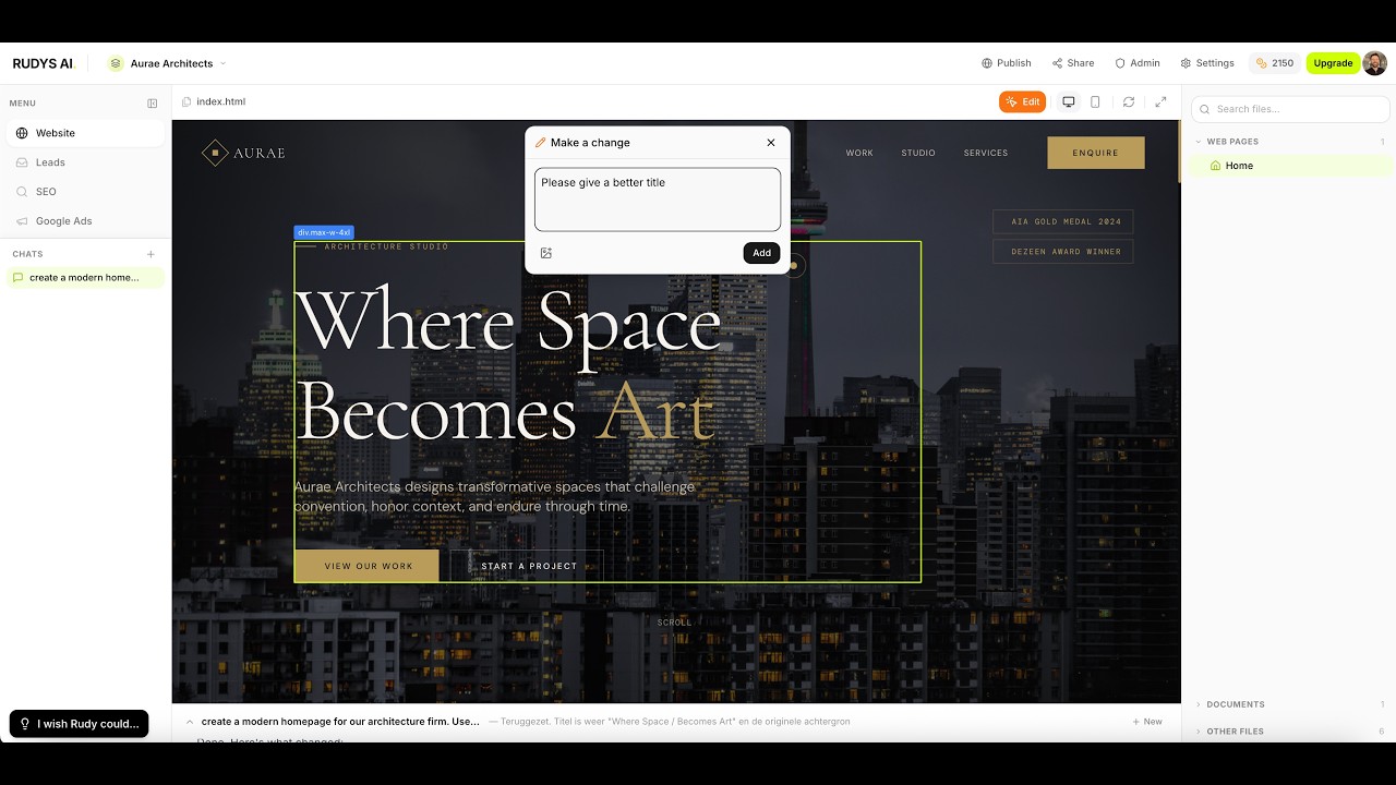 Edit your website — Rudys.AI