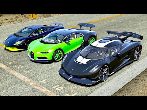 Koenigsegg Jesko with Jet Engine vs Bugatti Chiron NOS vs Lamborghini Gallardo 8000 HP - Drag Race