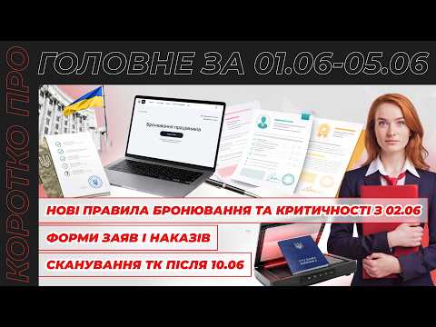відео прев’ю для Нові правила бронювання та критичності з 02.06, зміни у кадрових документах, Єдиний реєстр кваліфікацій з 02.06 та е-трудові після 10.06. Коротко про головне за тиждень 01.06–05.06.2026