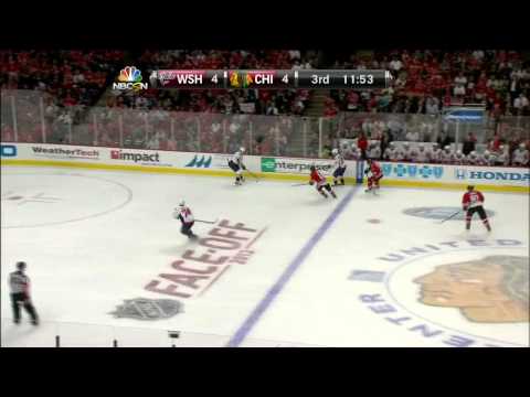 Brandon Saad backhand tip in  goal 4-4 Washington Capitals vs Chicago Blackhawks 10/1/13 NHL Hockey